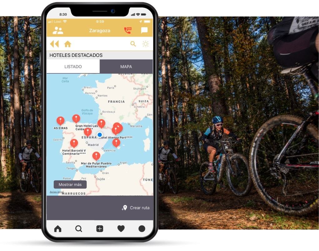 Localizador de hoteles Bikefriendly en la app